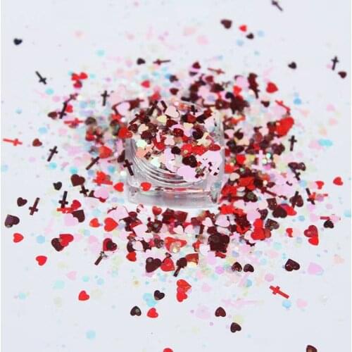 50g Holographic Nail Glitter Sequins Powder Bowknot/Heart/Cross Chunky Flakes Slices Nail Art Valentines Day Decorations Tc#055