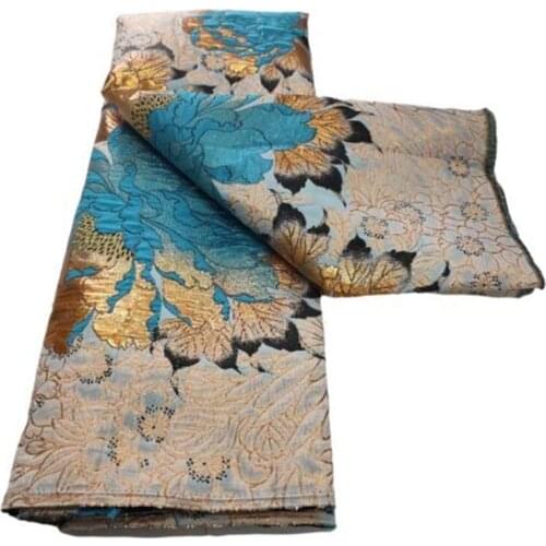 Brocade Lace Fabrics 5 yards/pcs 2021 Blue Hot Selling Africab Organza Lace Fabrics With Jaquard Weave For Sewing wedding dress