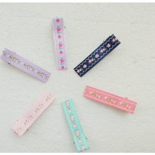 Girl Hair Accessory Printing Rose Ribbon Lined Covered Clips Flower Alligator Hair Clip Barrettes Hairpins FJ3210