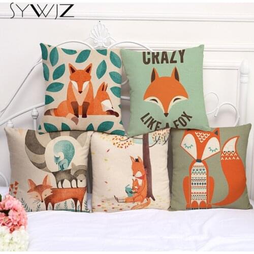 Nordic Fox Pillow Case Cute Cartoon Animal Cushion Cover for Sofa Home Pillowcase Kids Room Decorative Pillow Cover 45x45cm