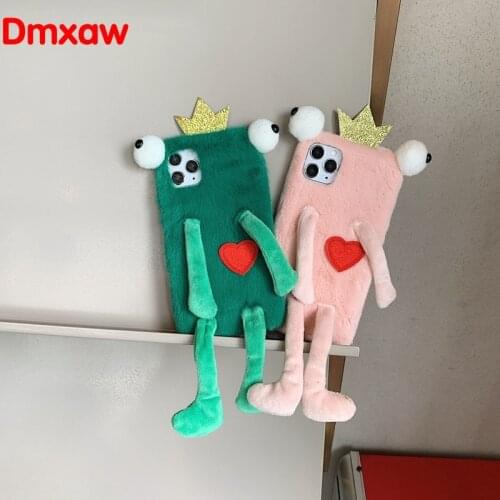 Fur Plush Cartoon funny cute frog Phone Case For iPhone 12 11 Pro Max 12 mini XS Max XR X 8 7 6 6s Plus Case