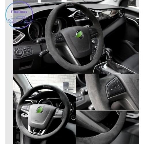 Embroidery Steering Wheel Cover for MG MG3 SW MG6 Speed ZS HS GS GT MG7 Suede Leather Hand Sewing Wrap DIY Stitchwork Holder