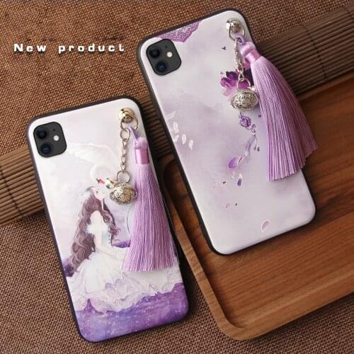 For iPhone 11 Pro Max 11Pro XS XR X SE 7 8 Plus 6 6S + Case 3D Drawing Embossed Matte Shockproof Bell Tassel Cover Funda Shell