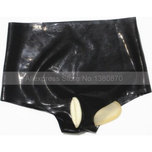Black Female Latex Rubber Short with Front and Ass Condoms Latex Panties Briefs S-LPW022