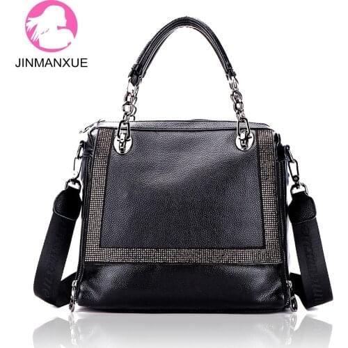 Designer Leather Messenger Shoulder Bags For Women Travel Large Capacity Handbags High-grade Hot Rhinestone Female Tote Bag