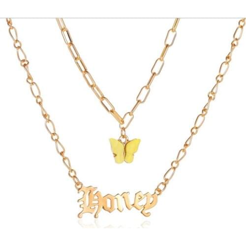Double Acrylic Butterfly Necklace Fashion Letter Angel Pendant Babygirl English Letter Necklace
