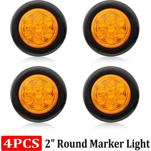 4x 2\" In Round Amber Side Marker Clearance LED Trailer Truck Lights 24V Sealed Car Round Side Marker Tail Lights