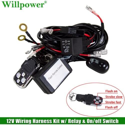 Offroad Car 4 Leads LED Work Light Bar Strobe Remote Controller Wiring Harness Kit 4x4 Truck Lightbar Flash Switch Fuse Relay