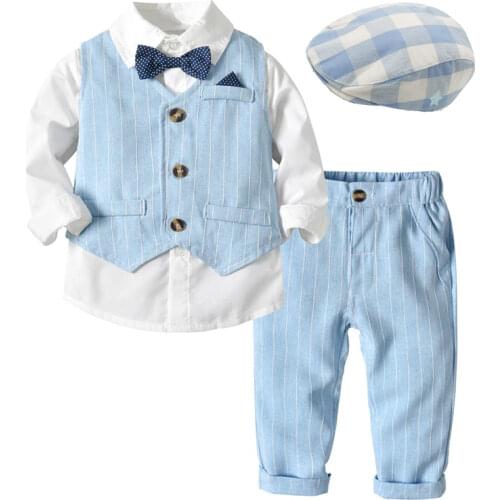 Baby Boy Clothing Sets Infants Newborn Boy Clothes Long Sleeve Tops+Vest+Hat+Overalls 4PCS Outfits Autumn Kids Bebes Clothing