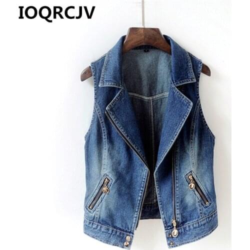 IOQRCJV Spring Short Denim Womens Vest 2019 Autumn Vintage Casual Slim Feminino Sleeveless Jeans Jackets Coats Waistcoat R510