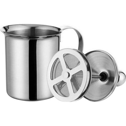 400ml Stainless Steel Milk Frothing Jug Creamer Cappuccino Coffee Frother Manual Milk Creamer with Double Mesh