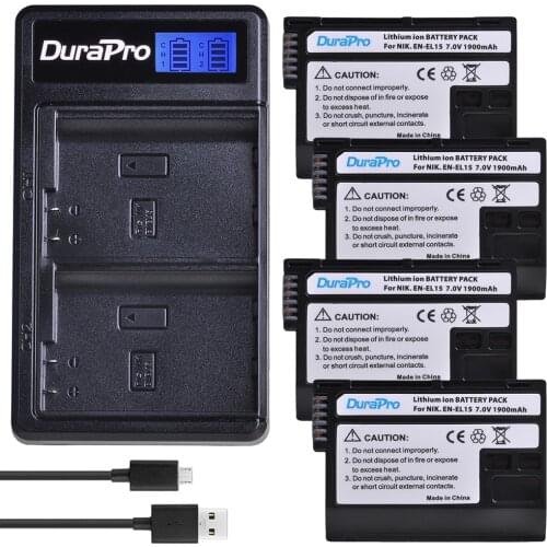 4 x 1900mAh EN-EL15 EN EL15 Li-ion Battery + LCD USB Dual Charger for Nikon D800E D800 D600 D7100 D7000 D7100 V1 MB-D14 Camera