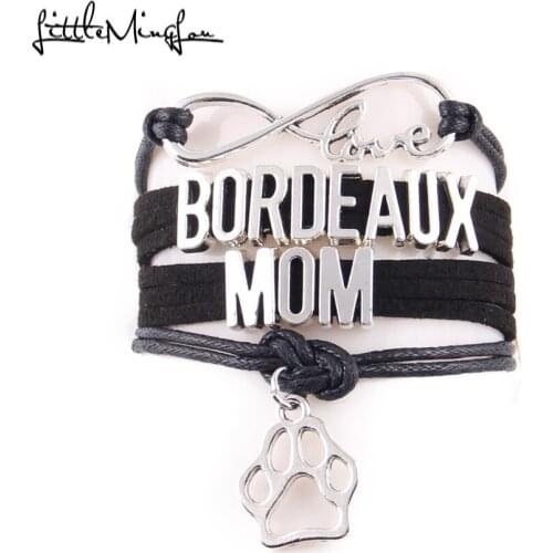Little MingLou Infinity love Bordeaux mom bracelet dog paw charm leather wrap bracelets & bangles for women jewelry