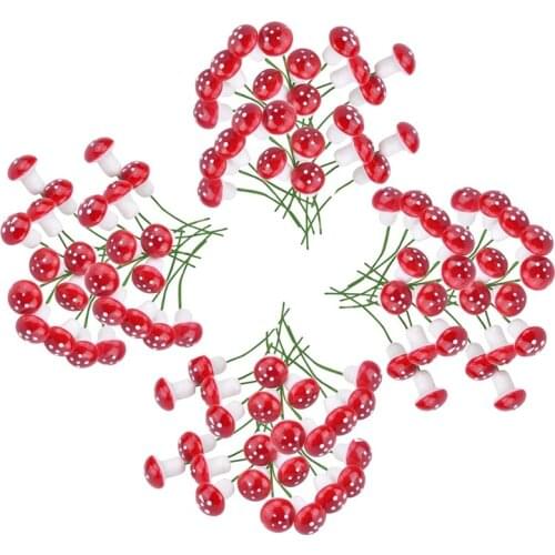 200Pcs Mini Foam Mushroom for Garden Ornament Flower Pots Bonsai Mini Landscape Decor (Red)