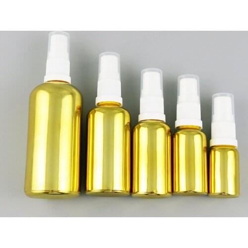 Refillable 100ml50ml 30ml 20ml 15ml 10ml 5ml Painting Gold Glass Essential Oil Bottle With Fine Mist Sprayer Container 200pcs