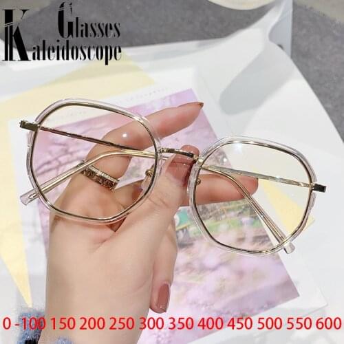 Fashion Myopia Glasses Metal Glasses Frame Women Men Anti Blue Light Optical Lens Black Frames Female Glass -1.0 1.5 2.0 5.0 6.0
