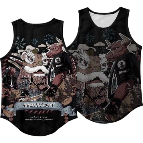 Mens Sleeveless Shirt Gym Stringer Vest Hip-Hop Muscle Bodybuilding Tank Top Black Print Fitness Clothing