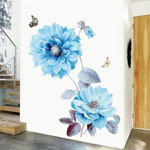 Butterfly Blue Flower Wall Stickers for Living Room Wall Decal Baby Nursery Murals Home Decorations Decor Mural
