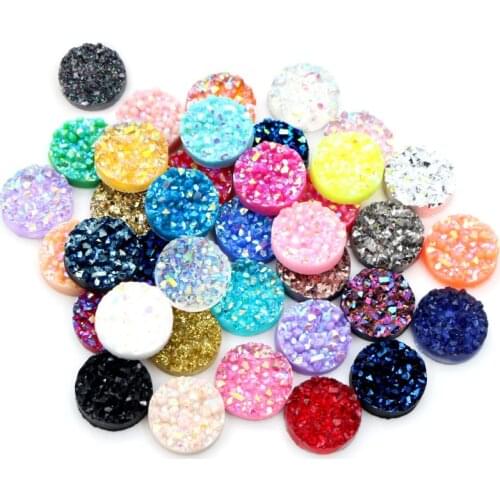 New Fashion 40pcs 8/10/12mm Mix AB Colors Druzy Natural ore Style Flat back Resin Cabochons For Bracelet Earrings accessories