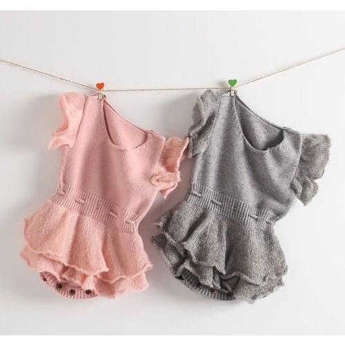 Autumn New Baby Girls Solid Color Long Sleeve Knit Romper