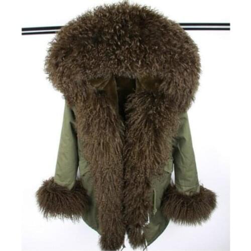 2020 new Super Natural Wool Fur Park Winter Thickened Faux Fur Lined Oversized Fur Collar Jacket