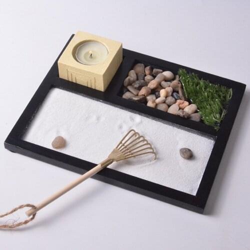 Zen Meditation Sand Table for Temple Buddhism Candlestick for Home Decor Crafts Micro Landscape Sand Tray with Candles Holder