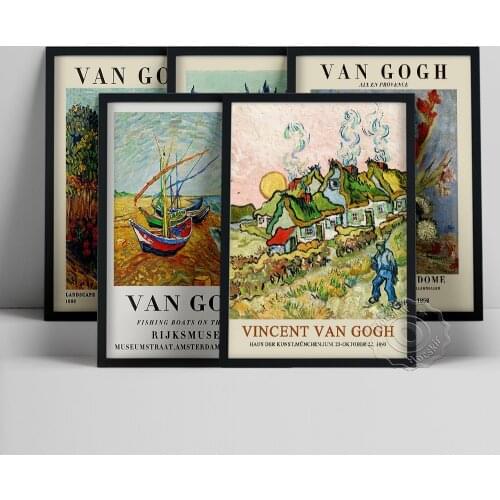 Van Gogh Poster, Vase With Gladioli Art Prints, Thatched Cottages In The Sunshine Oil Painting, Gogh Still Life Scenery Wall Art