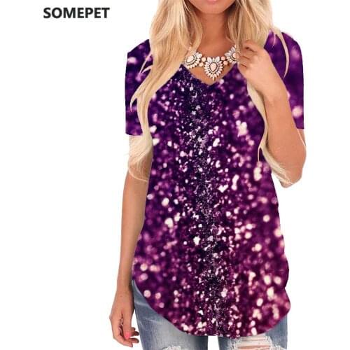 SOMEPET Psychedelic T Shirt Women Pink Tshirts Printed Pattern V-neck Tshirt Novel T-shirts 3d Womens Clothing Hip hop Cool