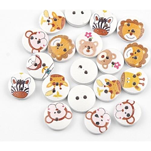 50pcs Mixed Animal Painting Wooden Sewing Buttons For Baby Clothing Crafts Diy Sewing Scrapbooking Accessories Decoration 15mm
