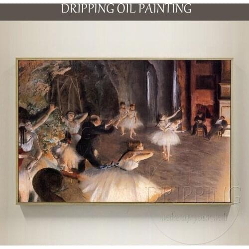 Hand Painted Wall Art The Ballet Dancer Rehearsal on the Stage Oil Painting on Canvas Reproduce Dancer Edgar Degas Oil Painting