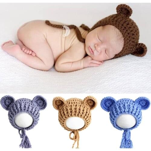 Autumn Winter Newborn Infant Knitted Baby Hat Adorable Bear Ear Hat Bebe Boy Girl Beanie Cap Photo Props Accessories