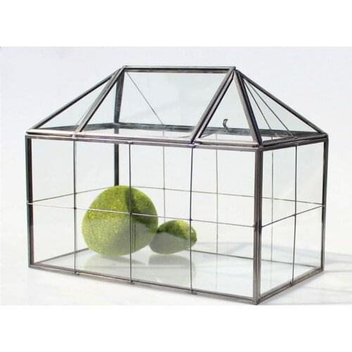 Glass Terrarium Jewelry Box Clear Glass Box Geometrical Box ,House Shape Close Glass Geometric Terrarium Tabletop Succulent Box