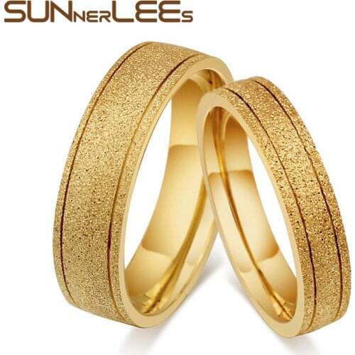 SUNNERLEES Fashion Jewelry Titanium Stainless Steel Couple Rings Rose Gold Color Matte Finish Design Ring Men Women Lover CR-010