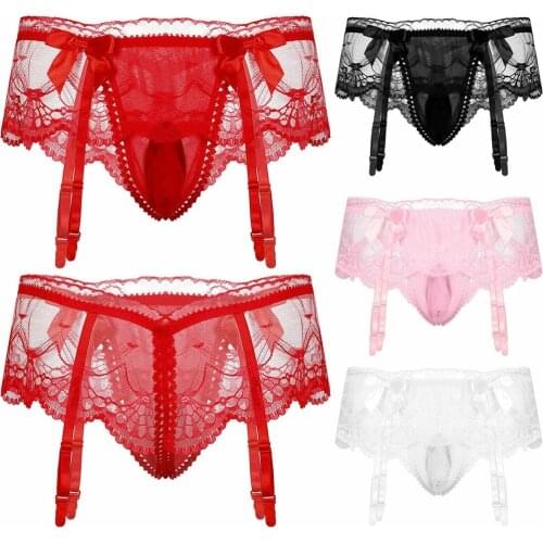 Male Lace Panties For Sexy Black Lace Underwear Erotic Lingerie Sissy Briefs Penis Pouch Panties Mens Porn Thong Underpant