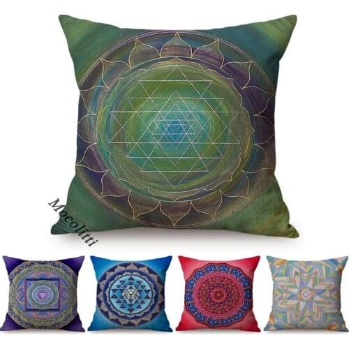 Bohemian Style Mandala Sofa Pillow Cases Mediterranean Colorful Floral Geometric Decorative Cotton Linen Square Cushions Covers