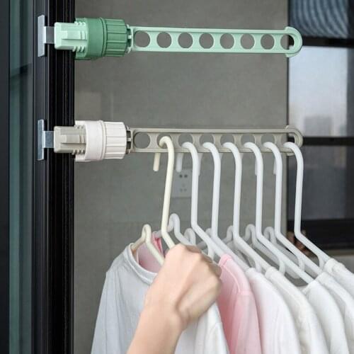 8 holes Clothing Window Frame Hanger Home Storage Finishing Retractable Indoor Space Saver Clothes Hangers Drying Rack
