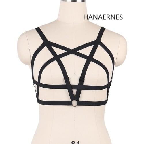 HANAERNES Pastel Goth Pole Dance Womens Body Harness Adjustable Black Bra Punk Collocation Strap Shirt Harness Clothes
