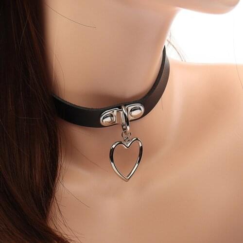 Multicolor Vintage Heart Pendant PU Leather Choker Necklace For Women Punk Harajuku Collar Statement Necklaces Sexy Jewelry