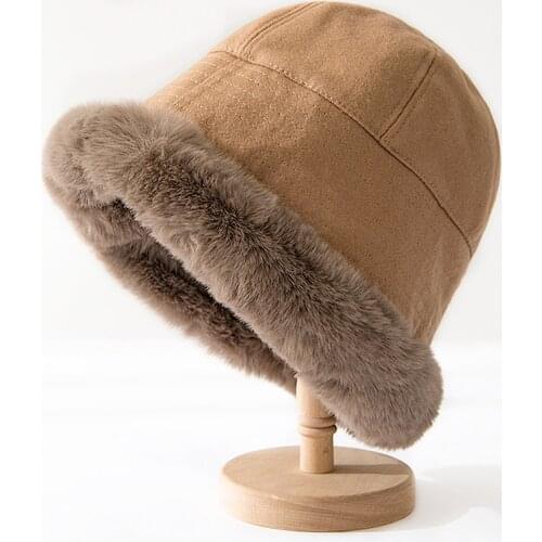Winter Faux Fur Bucket Hat Womens Hat Fashion Furry Outdoor Fishermans Hat Velvet Warm Panama Vacation Cap