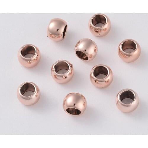 10Pcs Alloy European Beads Large Hole Beads Flat Round Shape Rose Gold/Silver Color Jewelry Making Accessories 6.5x5mm Hole: 4mm