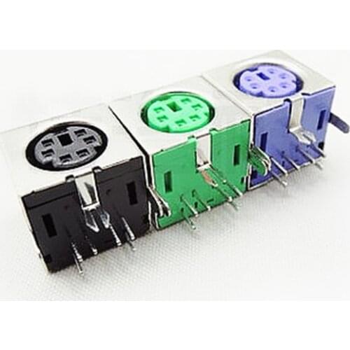 10pcs Keyboard socket Black/Green/Purple 6 Pins PS/2 PS 2 Female Socket Jack Connector