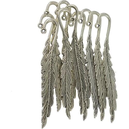 10 Pieces Metal Feather Vintage Tibetan Silver Beading Bookmarks Loop DIY Jewelry Wedding Favor Accessories