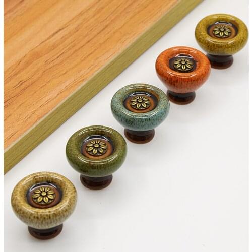 2 pcs Round Door Handle European Ceramic Vintage Cupboard Dresser Drawers Knobs Cupboard Handle Closet Cabinet Knobs Handle