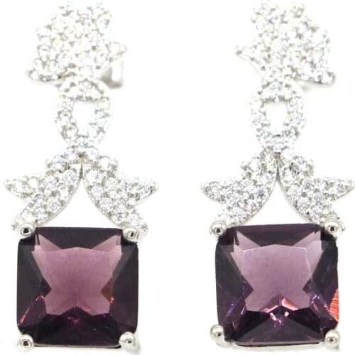 27x11mm Pretty 4g Created Purple Amethyst Fire Rainbow Mystic Topaz Blue Topaz Blood Ruby CZ Wedding Silver Earrings