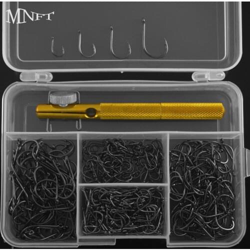 MNFT Boxed 350PCS Carbon Steel Fish Jig Hooks Carp Hooks Set Add 1PC Fishing Hook Knotting Tool