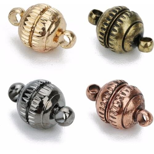 LOULEUR 5pcs Round Strong Magnetic Clasps for Bracelets Necklace Dia 8mm End Chain Buckle Hook Clasps For Jewelry Makings