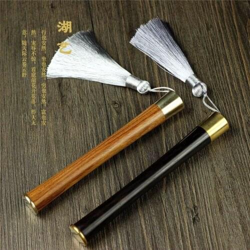 African Blackwood Sandal Wood Short Incense Tube Brass Mouth Cover Bottom with Incense Holder