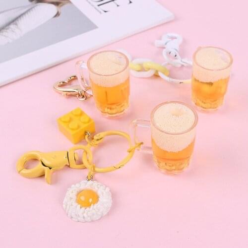 Bag Decoration Accessories Fashion Keychain Resin Simulation Beer Egg Pendant Car Key Chain Keyring Bag Hanging Creative Gifts