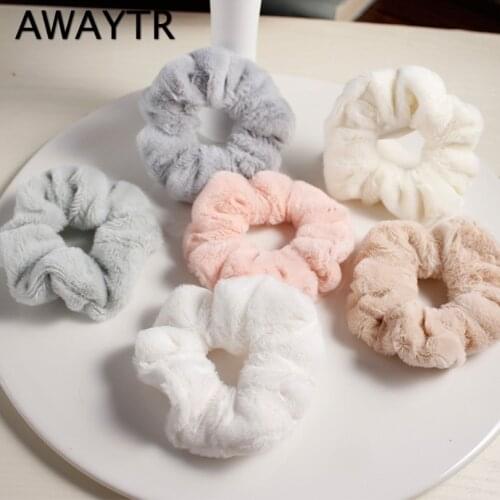 AWAYTR Cute Plush Scrunchie Women Winter Warm Soft Elastic Hair Rubber Bands Accessories Tie Hair Ring Rope Holder Headdress