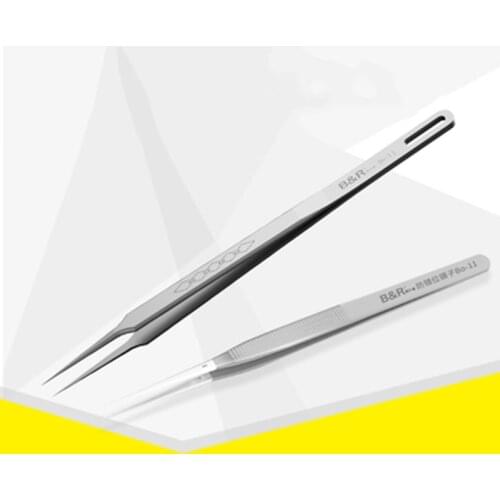 B&R mobile phone repair anti-misplacement tweezers with hardened stainless steel clip high precision eyelash blackhead tool